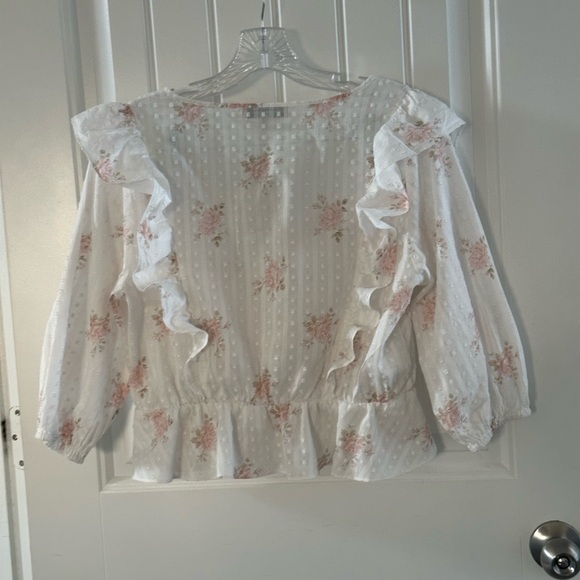 BCBGeneration Floral Swiss Dot Ruffled Peplum Top LIKE NEW!! - Picture 10 of 10